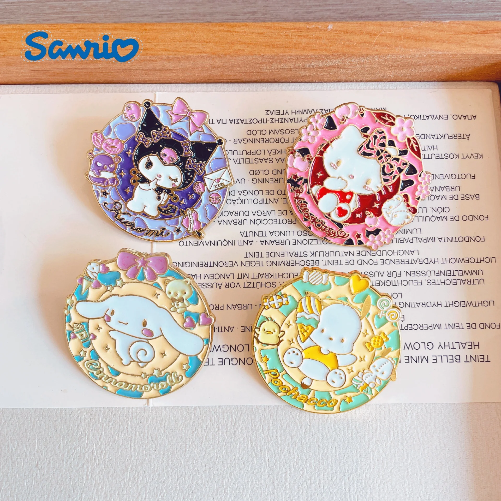 Sanrio HelloKitty Brooch Cinnamoroll Mymelody Pochacco Action Anime Figures Metal Enamel Brooch Cute Clothing Ornaments Gifts