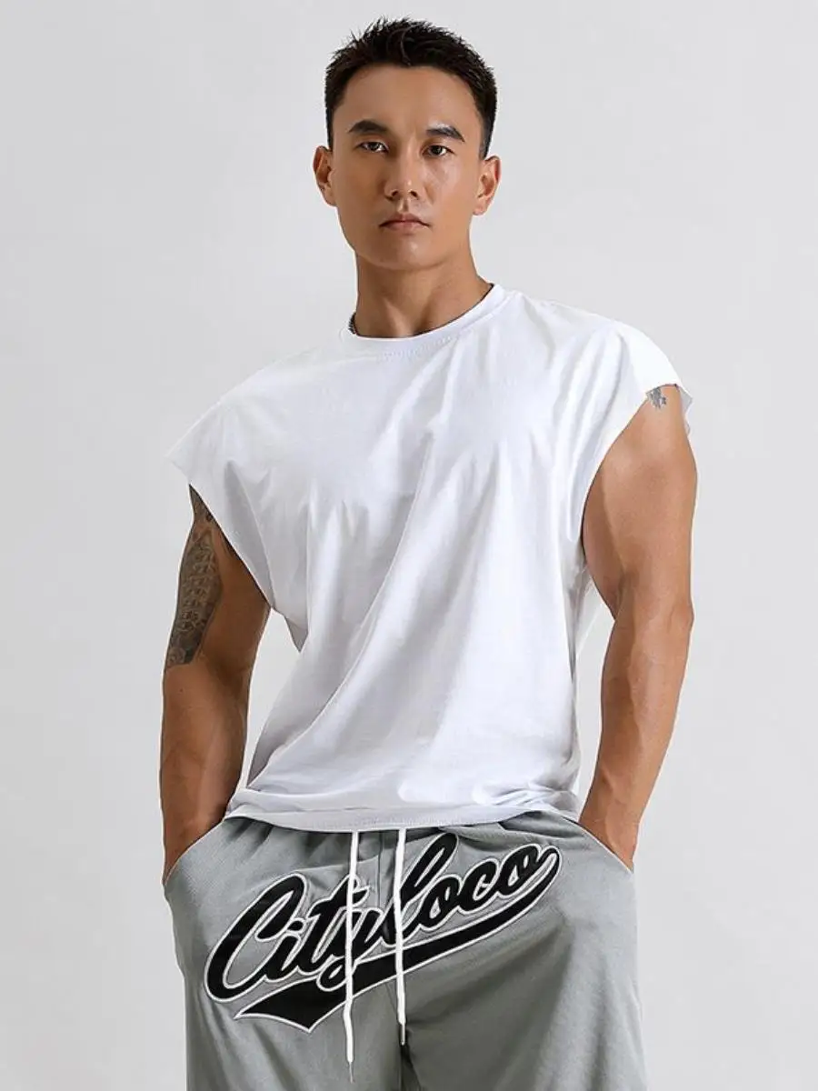 メンズノースリーブベスト-薄手メッシュ-フィットネス-バスケットボール-カジュアル-ルーズ-トレーニングウェア-上下セット-通気性-軽量-コットン