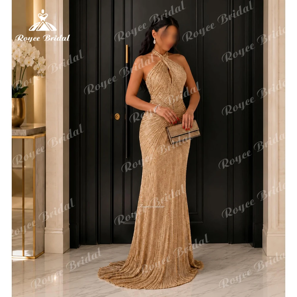 Brilliant Halter Sheath Evening dresses 2026 Ruffles Beaded فستان سهرة نسائي luxury women's formal evening gowns Customized