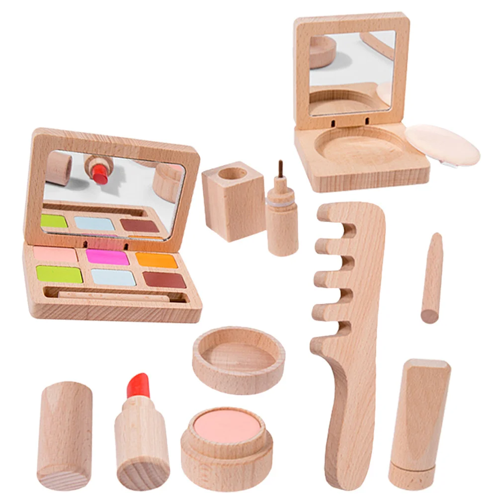 1Set Holz Schönheit Salon Make-Up Spielset für Mädchen Tragbare Pretend Spielen Kosmetik Kit Kinder Geburtstag Geschenk Kinder Make-Up Set