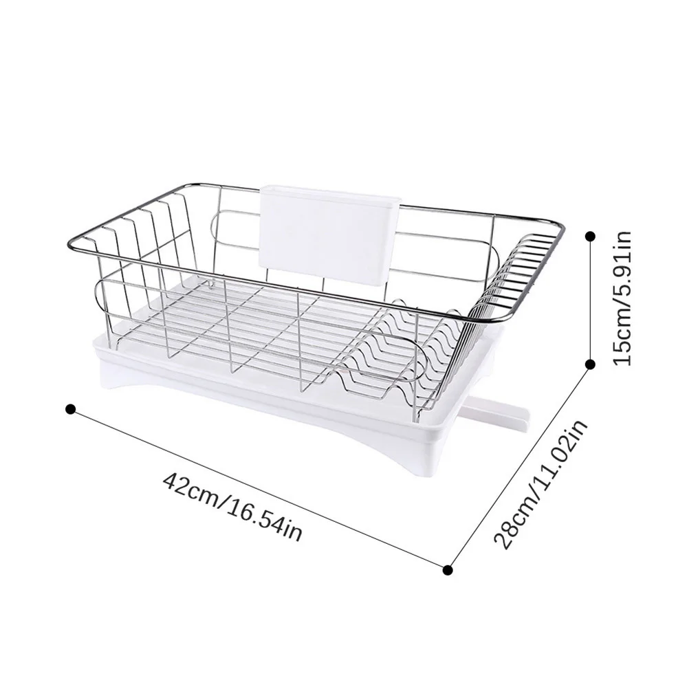 رف تجفيف الأطباق حامل الأواني منظم أدوات المائدة من الفولاذ المقاوم للصدأ بطبقة واحدة منظم أطباق المطبخ صينية بيضاء #4