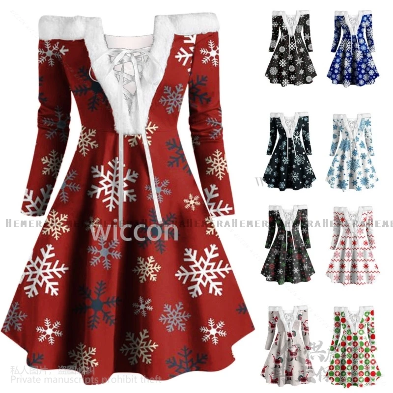 Anime 2024 Weihnachten Kleid Elegante Schneeflocke Sexy Off Schulter Langarm Faux Pelz Kragen Lolita Für Frau Mädchen Angepasst