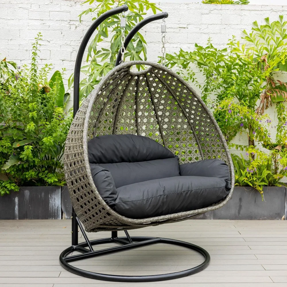 

2 Person Wicker Egg Chair with Stand and UV Resistant Cushions for Outdoor Indoor Bedroom Patio, Hanging Lounge Swing Chairs