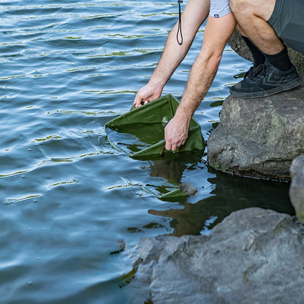 

1Pcs Folding Water Bucket Outdoor Portable Square Fishing Bucket Army Green Camping Mountaineering Travel Multifunctional Water