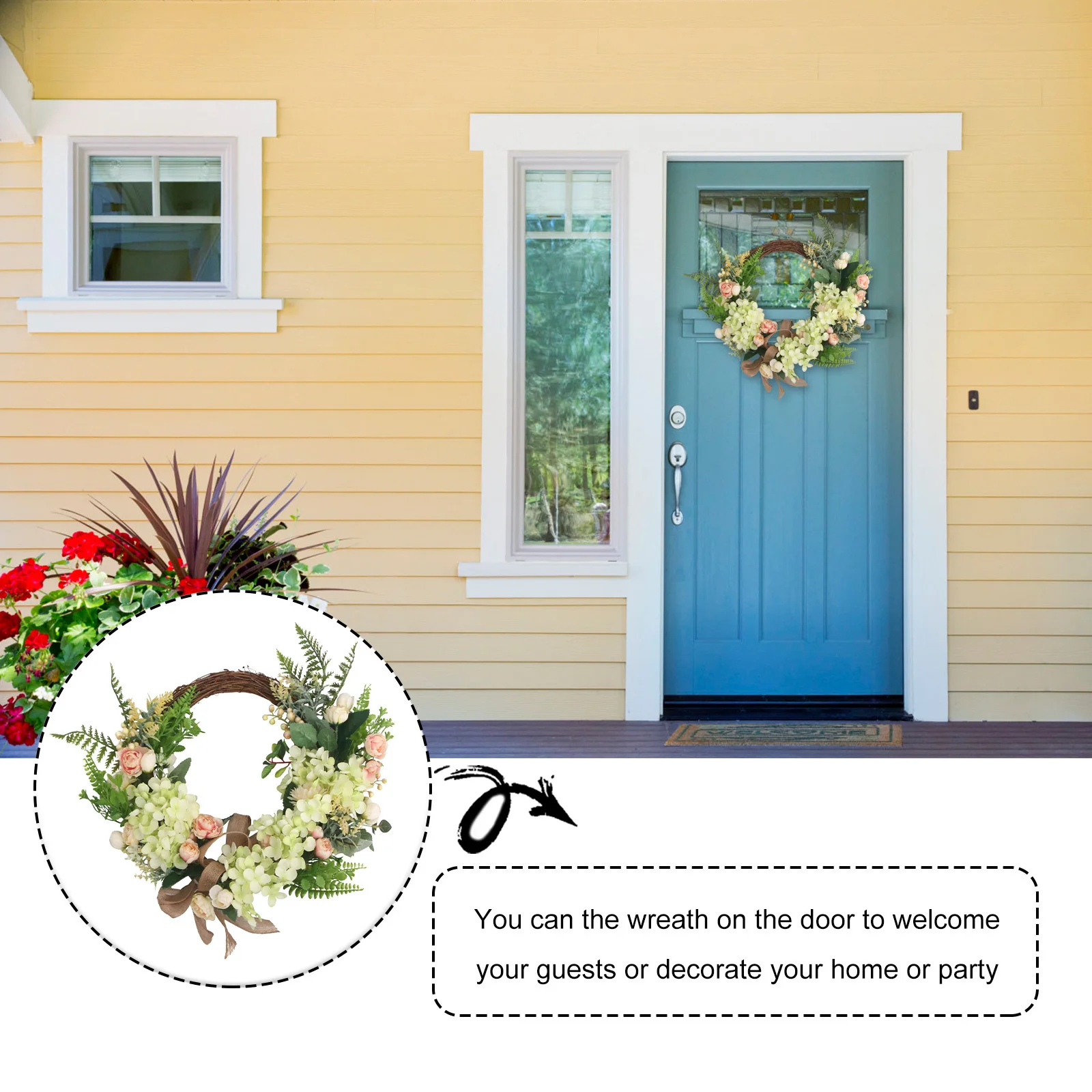 

1Pcs Simulated Leaf Flower Wreath Plastic Iron Spring Door Home Hanging Garland Delicate Wall Party Decoration Creative