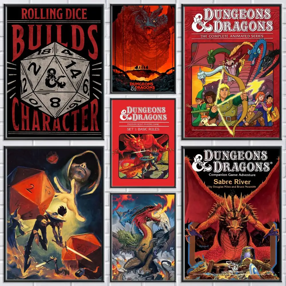 Games D-Dungeons and Dragons Painting Calligraphy Frameless Canvas Poster Anti-wrinkle Wall Art Perfect for Room Home Decor