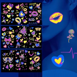 10PCS Fluorescent Face Tattoo Sticker Butterfly Love Flower Lips False Tattoos UV Glow In The Dark Festival Masquerade Party Bod