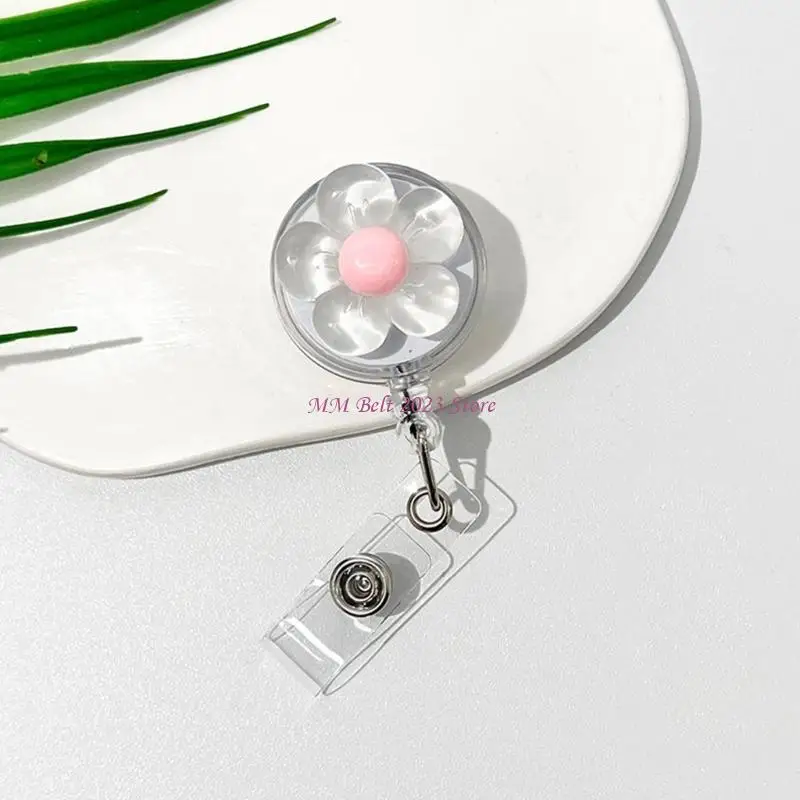 49ME Stretchable Back Clip Retractable Badge Holder With Flower Motifs Auto Return Reel For Work Identity Badge Office Accessory