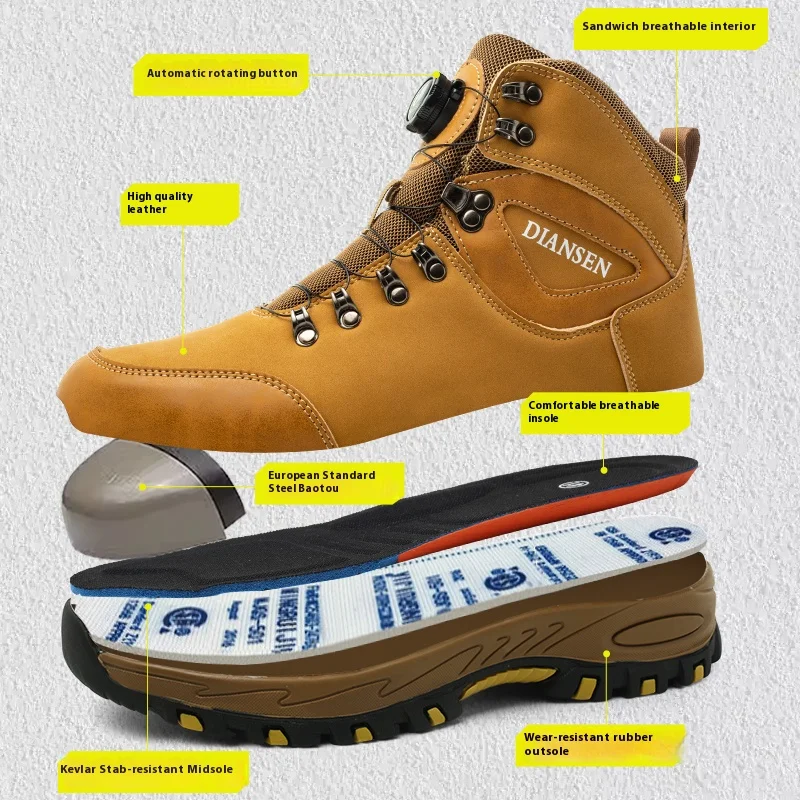 Steel Toe Indestructible Safety Shoes Protection Safety Shoes Work Hiker Boots Anti-puncture Rotating Button Work Shoes for Men