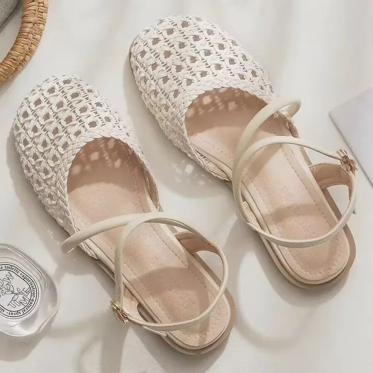 French-style Closed-toe Sandals for Women, Summer Hollow-out Single Strap, Chunky Heel, Large Size view 4