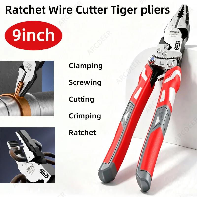 Ratchet Industrial Grade Wire Cutter Tiger Pliers 9inch Multi-functional Special Wire Pliers for Electricians High Hardness