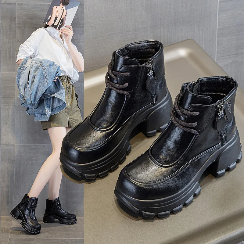 

Women's fashionable brown 2025 winter new short boots with thick soles and increased height inside