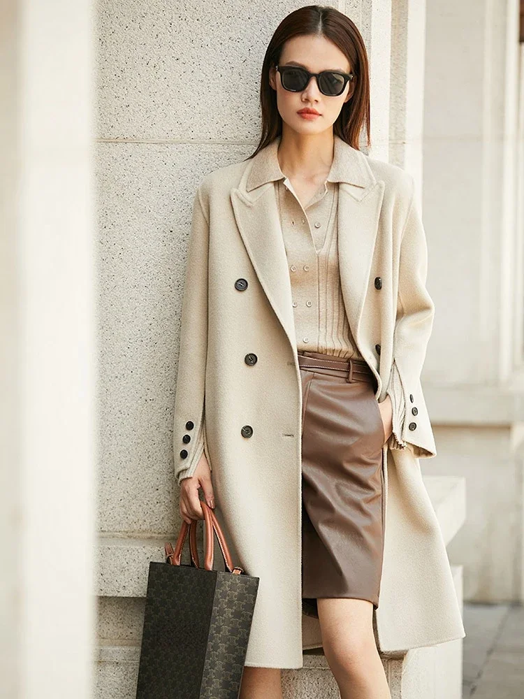 AMII Minimalism New Double-sided Woollen Coat 2026 Winter 100% Wool Vintage Commuter Office Lady Loose Warm Jackets 12140912