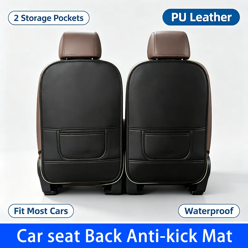 Tapis anti-coup de pied en cuir PU entièrement enveloppant pour dossier de siège de voiture, avec doubles poches de rangement, protection de dossier de siège pour enfants pour Tesla/Chevrolet/Fiat