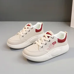 New 2024 Spring Casual Thick Bottom Shoe Korean Sports Women's Leather Vulcanize Shoes Platform Sneakers Comfortable