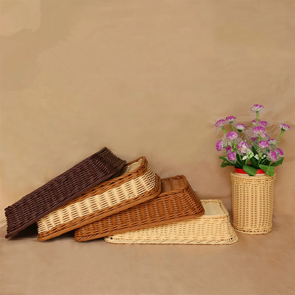 

Simulation Rattan Woven Basket Storage Bread Vegetable Tray H made Lasting Kitchen Bar Use Creative Design Suitable Hotel