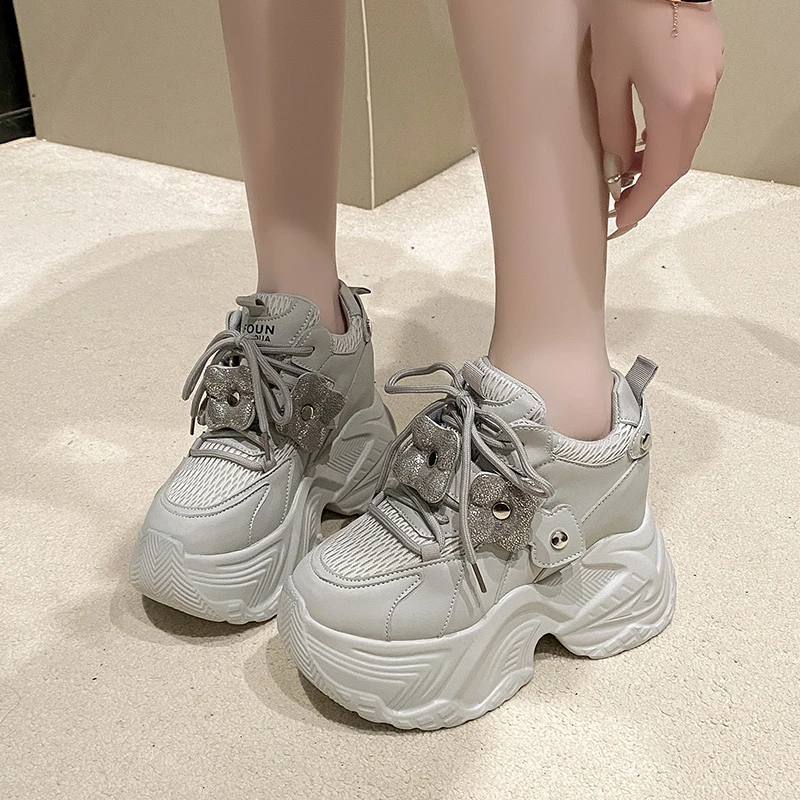 Cuculus High Flat Platform 11cm Height Increasing Casual Shoes Woman Spring New Hidden Wedge Sneakers Female Vulcanize Shoes
