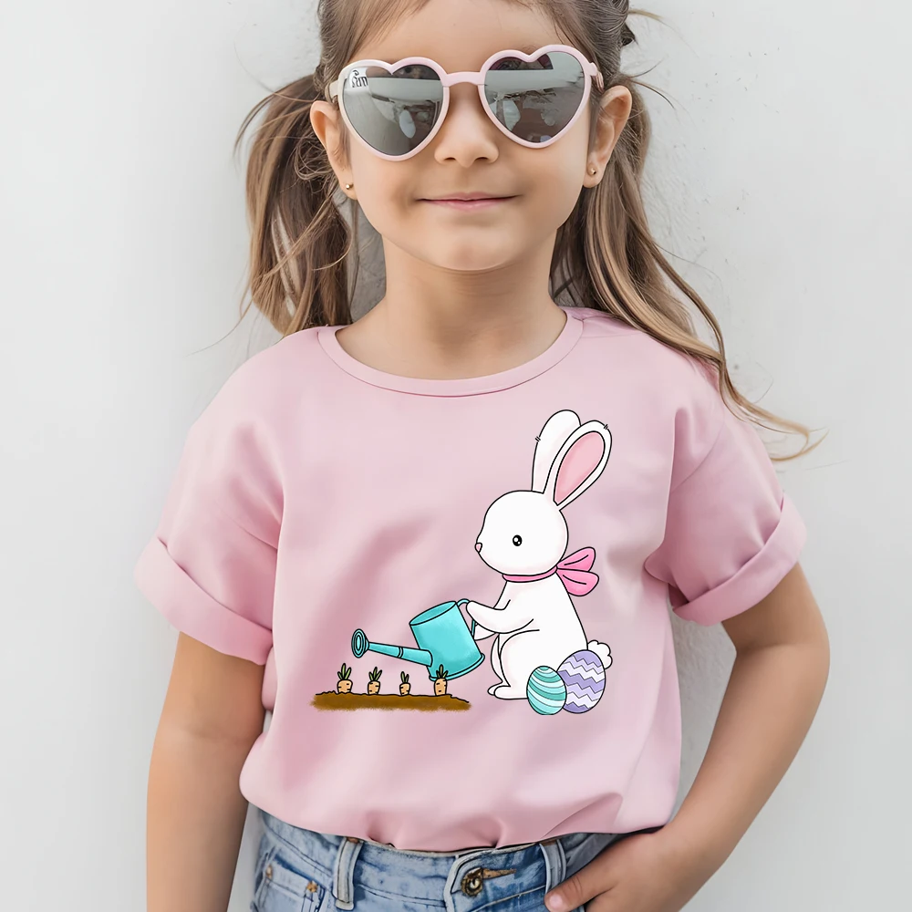 

100% хлопковая ткань, удобная детская футболка с принтом Little Rabbit Waters, уличная футболка с круглым вырезом и короткими рукавами