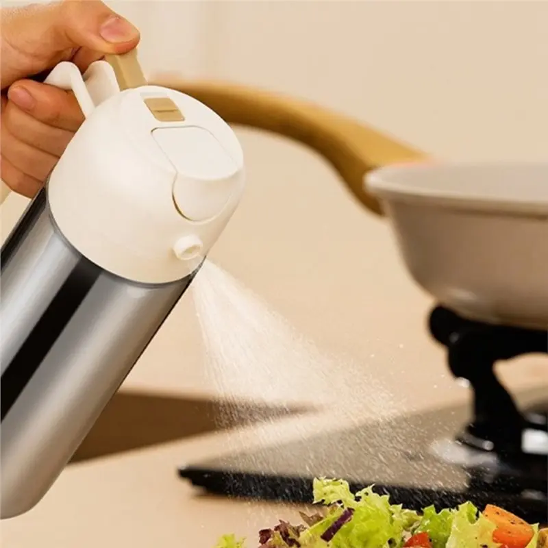 Spray& Pour 500Ml Oil Dispenser Dual-Purpose Stainless Steel Spray Bottle Can Be Refilled With Portable Sprayer Grey-AT30