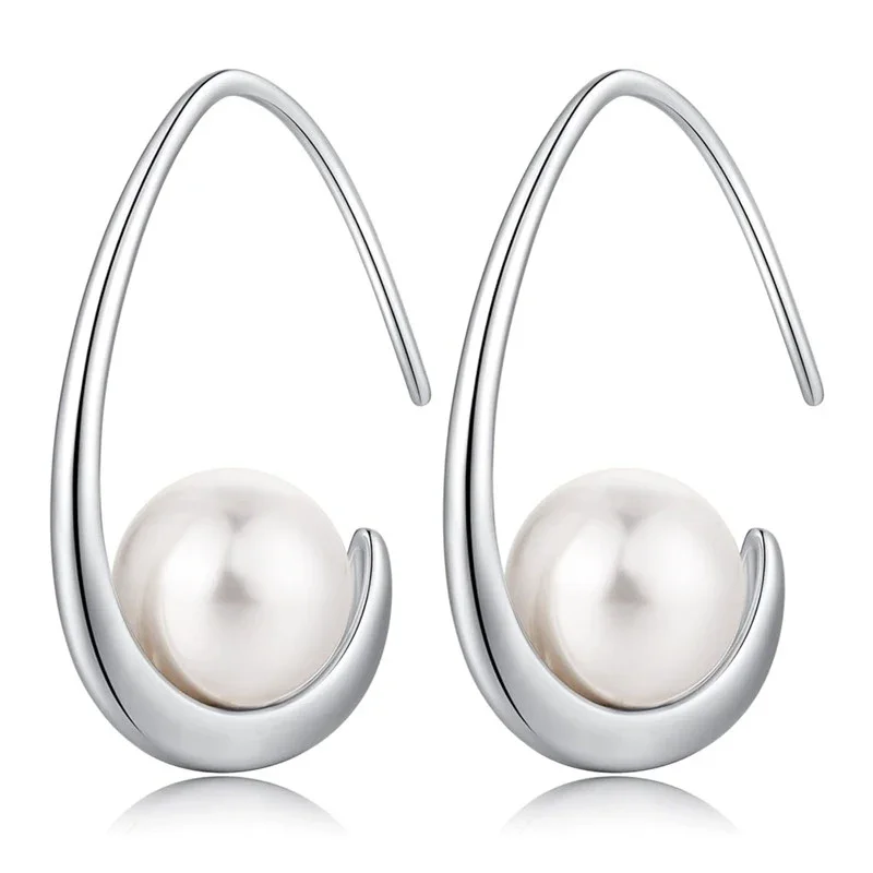 Huitan Modern Elegant Drop Earrings with Imitation Pearl Simple Stylish Accessories for Women Charms Accessories for Engagement