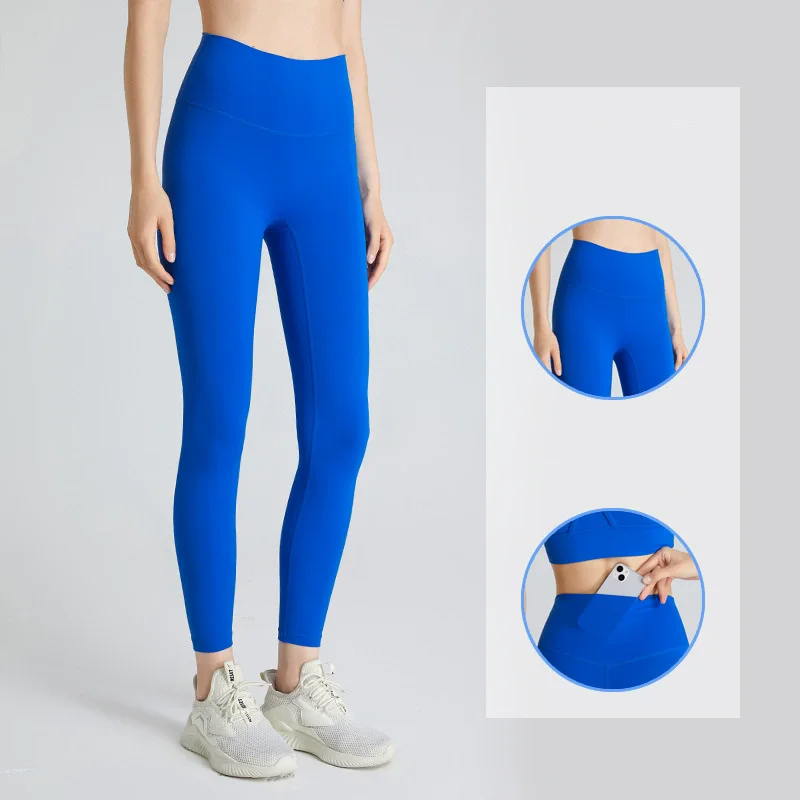 

Solid Color Back Waist Pocket High Waist Yoga Leggings Women Sports Cropped Pants Butter Athletic Gym Comprehensive Training Jog