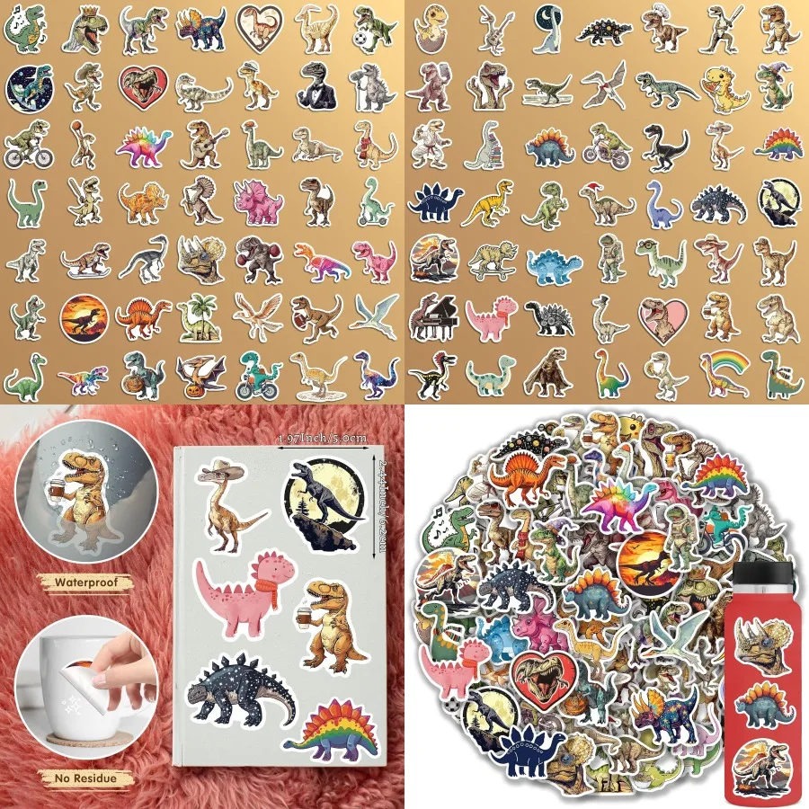 

102 Pack Cute Dinosaur Stickers for : Ideal for Stationery Decoration Luggage Personalization Teaching Rewards Dinosaur-Themed