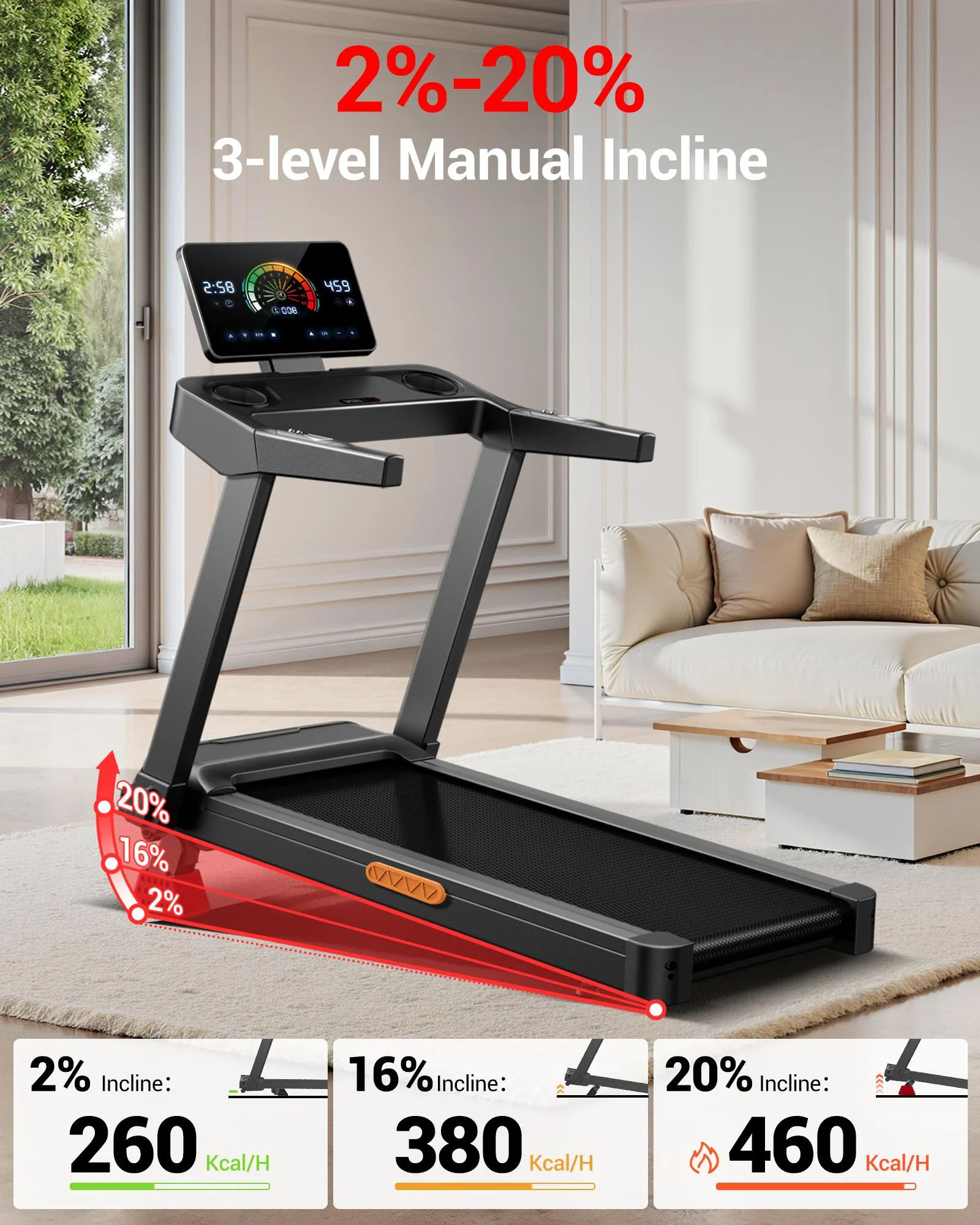 UMAY Portable Foldable Treadmill For Home Indoor Workout, 20% Manual Incline, 14KM/H Max Speed, 180KG Load, Wide Running Belt & LED Touch Display