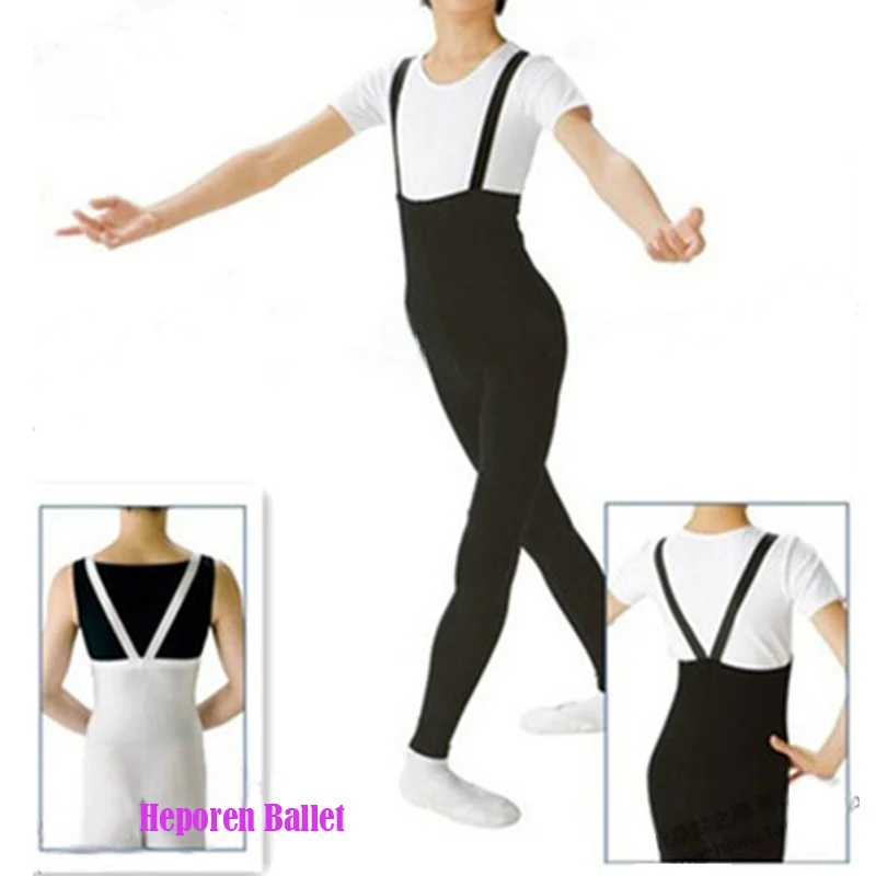 

Fashion Great Elasticity Spandex White Or Black Strap High Waist Soft Ballet Tights Training Jumpsuit For Men Boy