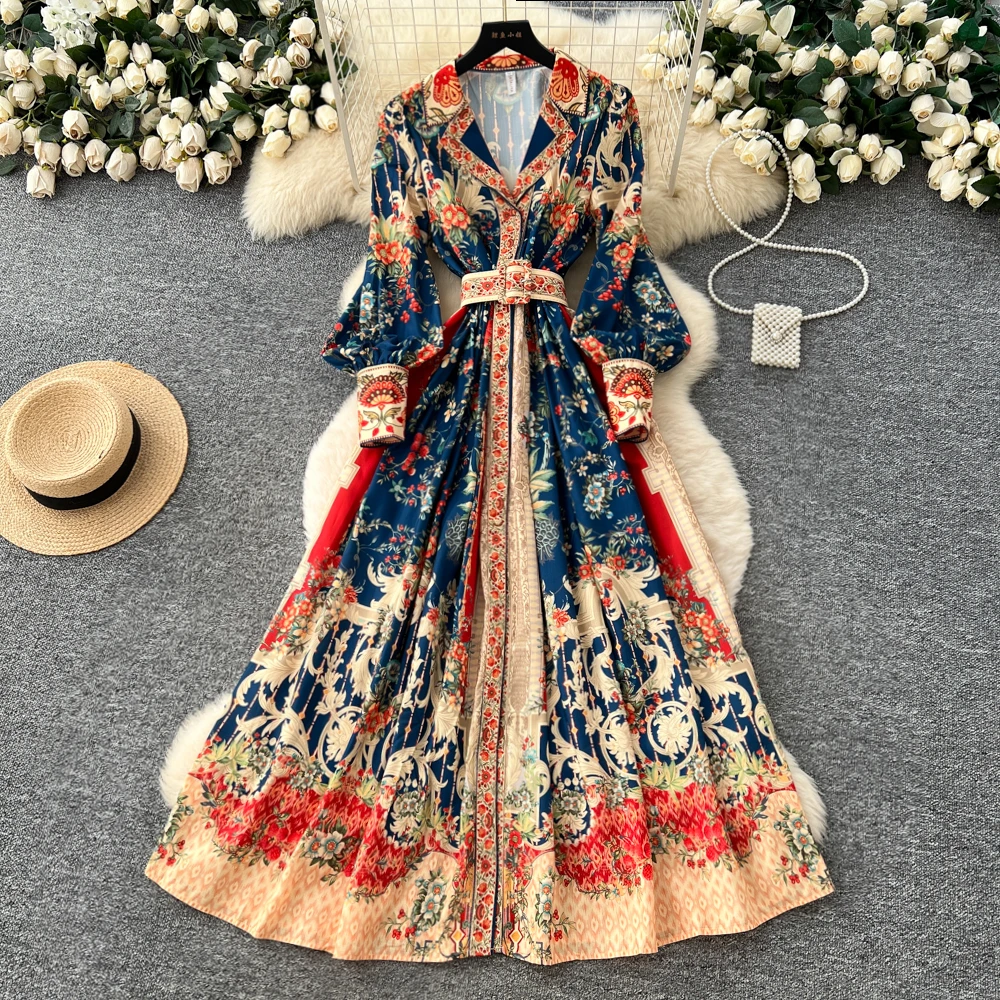 

Sexy long sleeve Single Breasted print slim dress vintage Elegant Women Party basics korean fashion fairycore dresses
