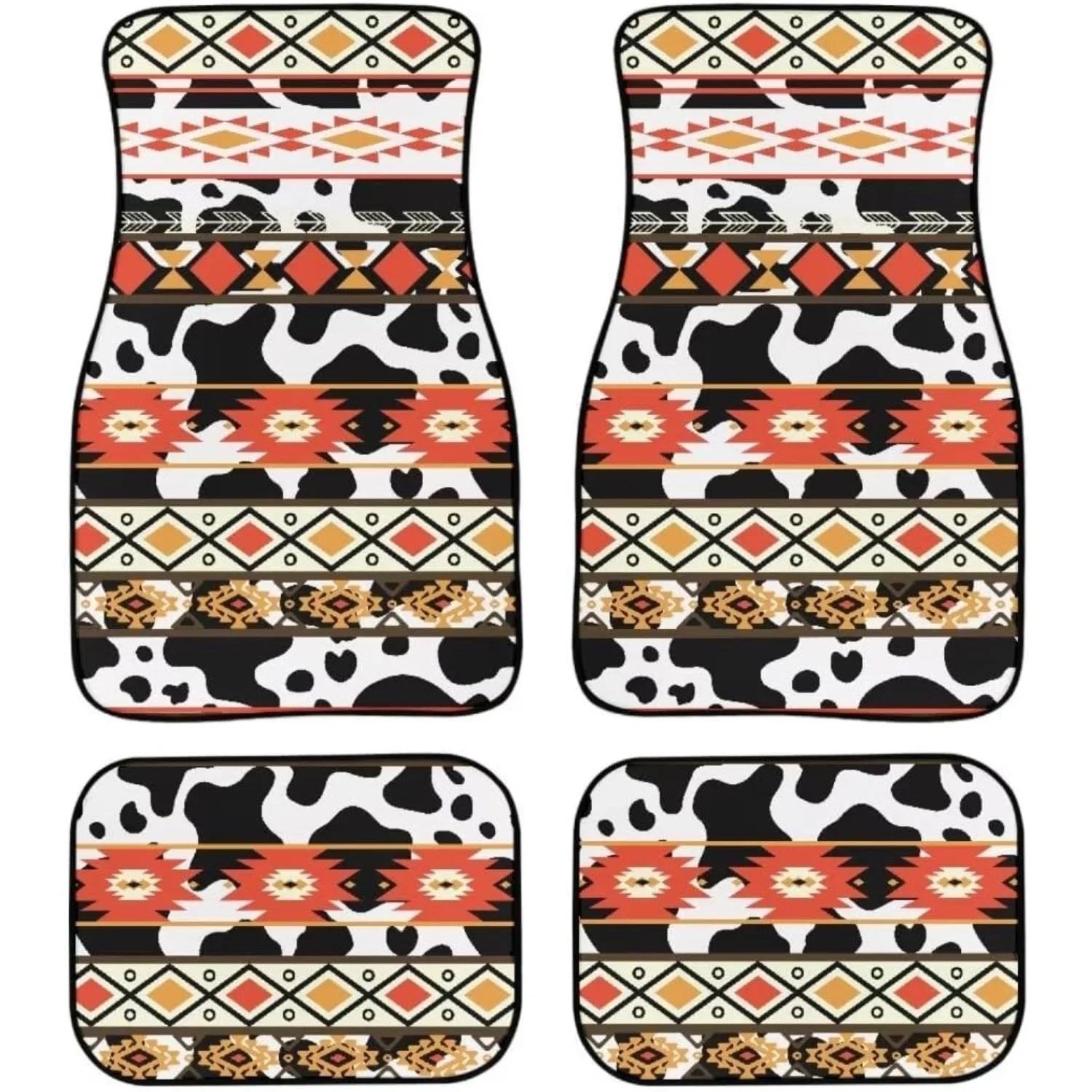 Ethnic Aztec Car Floor Mats Heavy Duty Rubber Floor Mats, Cow Print Auto Carpets Cushion Cars Interior Accessories Protector, I