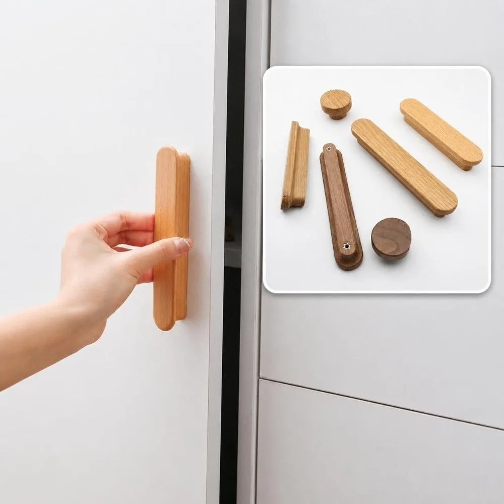 Nordic Style Walnut Wood Furniture Handles Multi-sized T-Shape Drawer Pulls Long Solid Cabinet Handles Cupboard Wardrobe