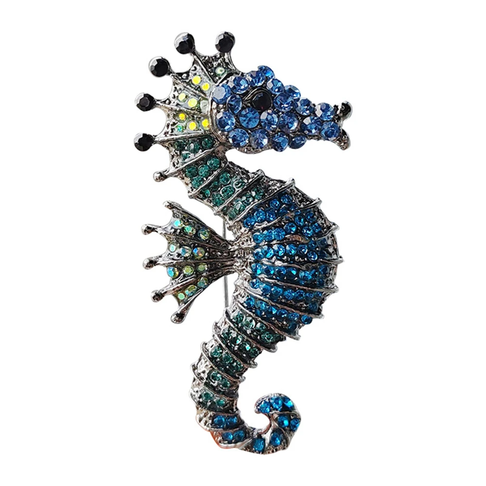 New Glittery Seahorse Brooch Pins Women Full Rhinestone Hippocampus Brooches Classic Animal Badge Jewelry Accessories Gifts