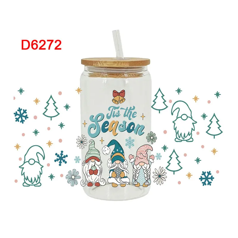 3D UV DTF Transfers Stickers, 16oz, Cup Wraps, Happy New Year, Christmas Printed for DIY Glass, Ceramic Metal Leather, Etc D6262