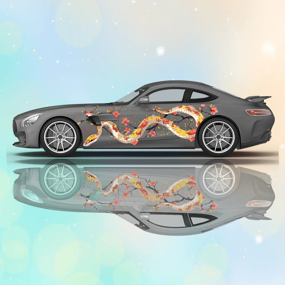 

Змеи с принтом вишни, боковая наклейка для автомобиля, защитная наклейка, водонепроницаемая самоклеящаяся наклейка, автоаксессуары, оберточная крышка