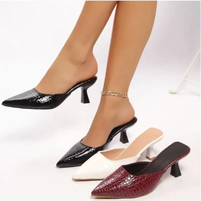 

New Style Fashion Ladies Shoes Retro Pointed Toe Women's Slipper Dress Office Slip on Ladies Heeled Shoes Thin Heel Female Mules