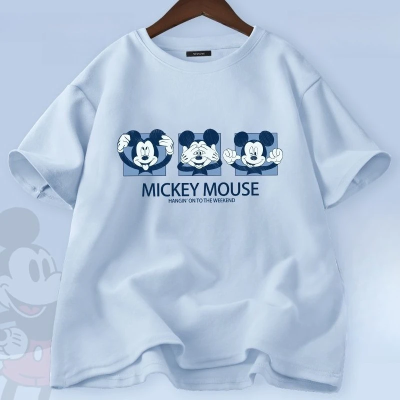 

2026 Summer New Mickey Pure Cotton T-Shirts Men, Thin Breathable Casual Tops, Parent-Child Family Matching Outfits Soft Tees