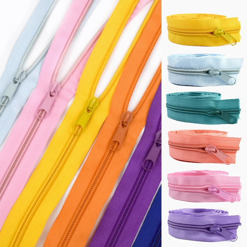 

5/10Meters 3#5# Nylon Coil Zipper with Zip Slider Clothes Bags Colored Zippers Tape Shoes Zips Repair Kit DIY Sewing Accessories