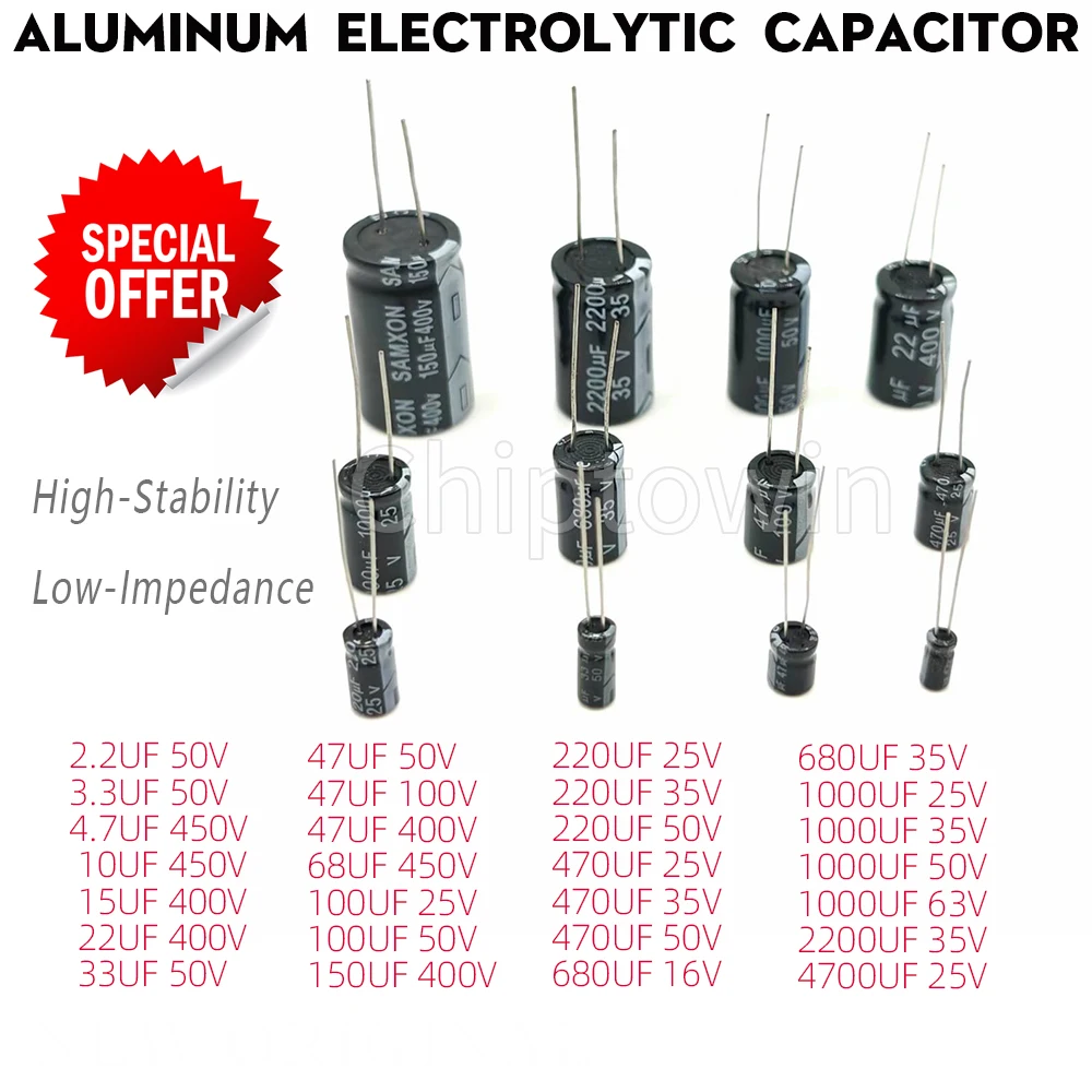 

16V 25V 35V 50V 63V Aluminum Electrolytic Capacitor 2.2 3.3 4.7 10 15 22 33 47 68 100 150 220 470 680 1000 2200 4700UF