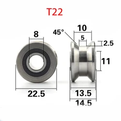 5pcs/lot CNC TU22 8mm V / U groove pulley bearings T22 8*22.5*14.5*13.5 mm V groove roller wheel ball bearing T-U-22