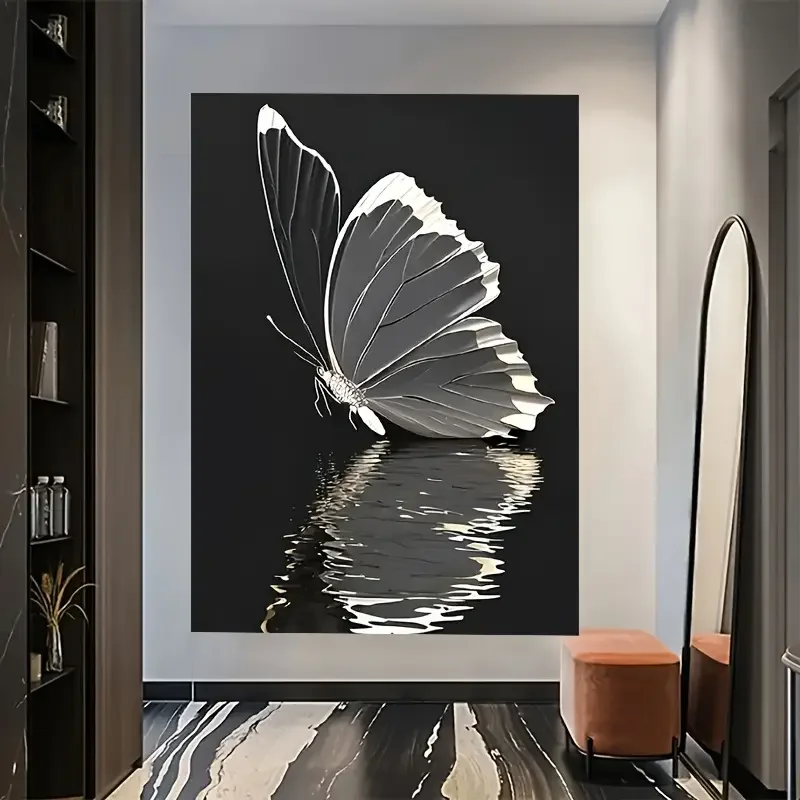 Unframed Elegant Black and White Butterfly Wall Art - Modern Decor for Bedroom, Living Room, Office or Farmhouse - Perfect Gift