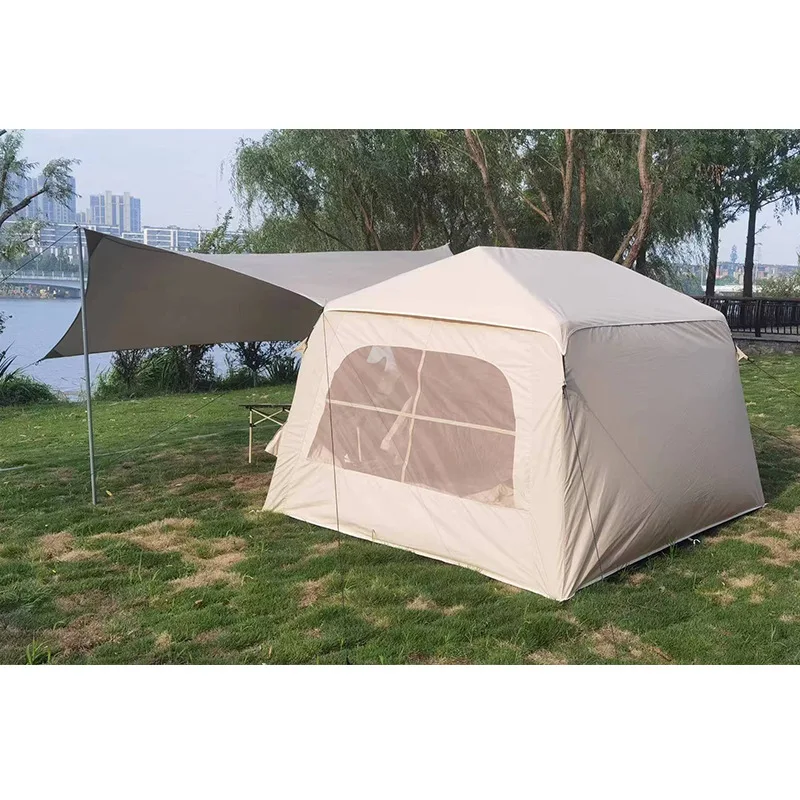 Portable Inflatable Tent with Canopy, Complete Camping House, Automatic Opening, Rainproof, Outdoor, 3-4 Pits