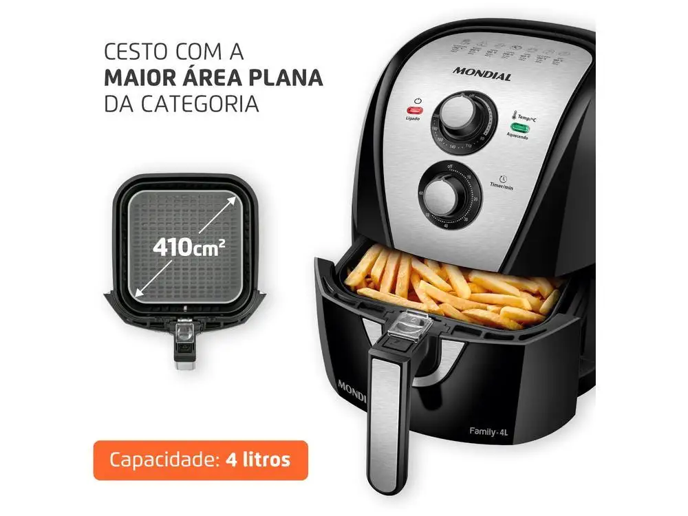 Electric Fryer No Oil/Air Fryer Mondial Family AFN-40-BI Black 4L with Timer - 110V