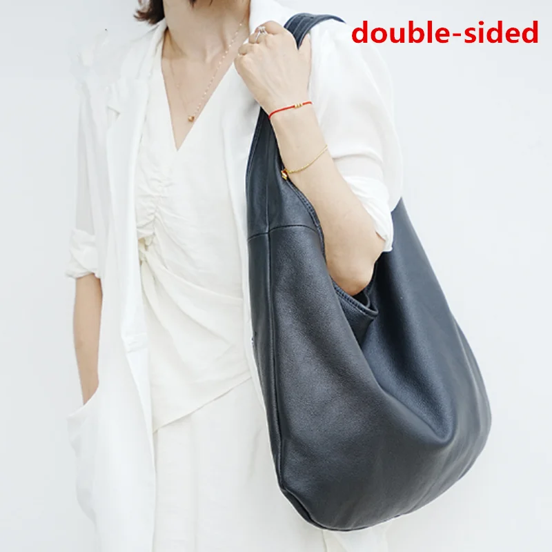 New leather women's shoulder bag underarm lazy personality soft cowhide shopping bag sails Cloth bread