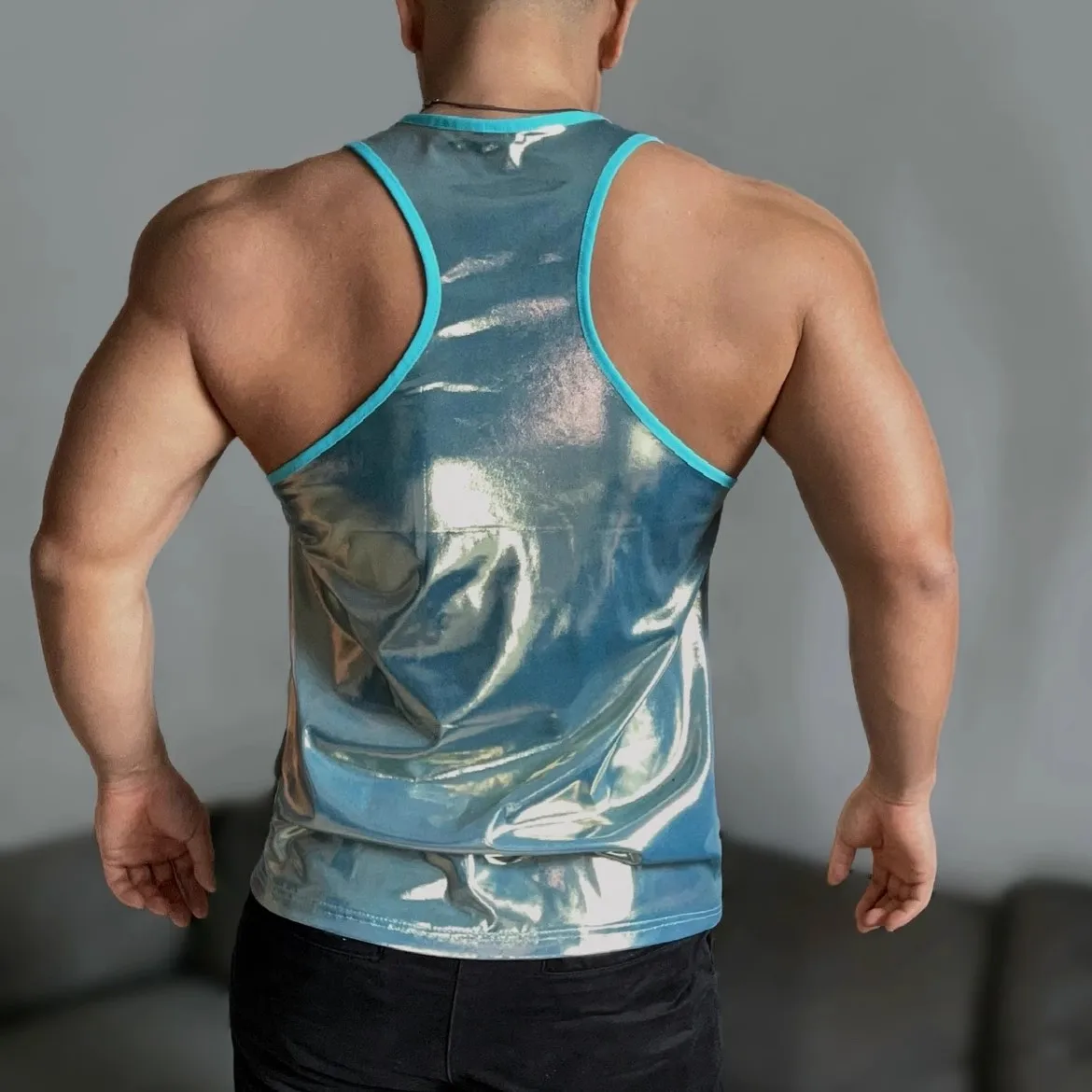 7 Colours Men Desginer Shiny Laser Sliver Gold Blue Pink Sleeveless Pullover Vest Nightclub Bar Singer Dancer Stage Clothing