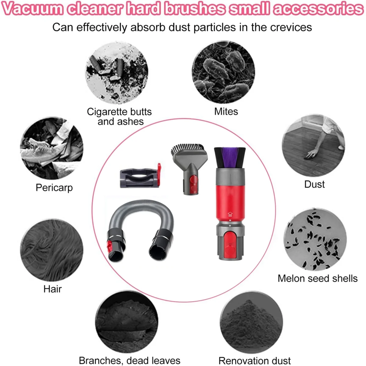 FZFZ 4PCS V7/V8/V10/V11/V15 진공 액세서리 확장 유연한 호스 용 잔류물없는 먼지 브러시 호스 세트