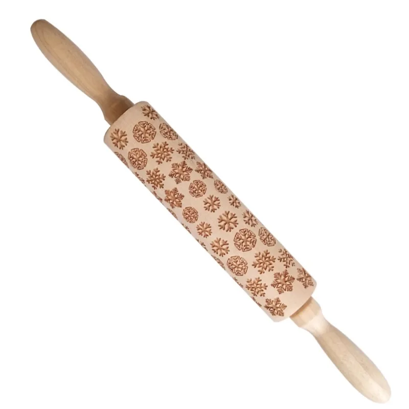 Festival Wooden Printing Rolling Pin Wooden Carving Embossed Rolling Pin Cookies Biscuits Sticks Crafts