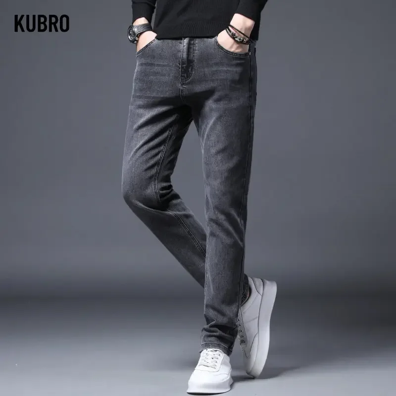 

KUBRO Classic High End Stretch Jeans 2023 Spring New Business Fashion Casual Denim Slim Fit Trousers Men Brand Men Luxury Jeans