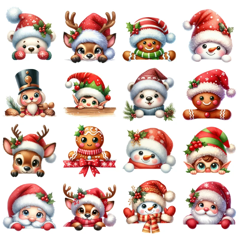 

Cartoon Snowman Christmas deer Stickers Children's Stickers Heat Transfer Printing Stickers Ironing on Clothes, Bags DIY Pillows