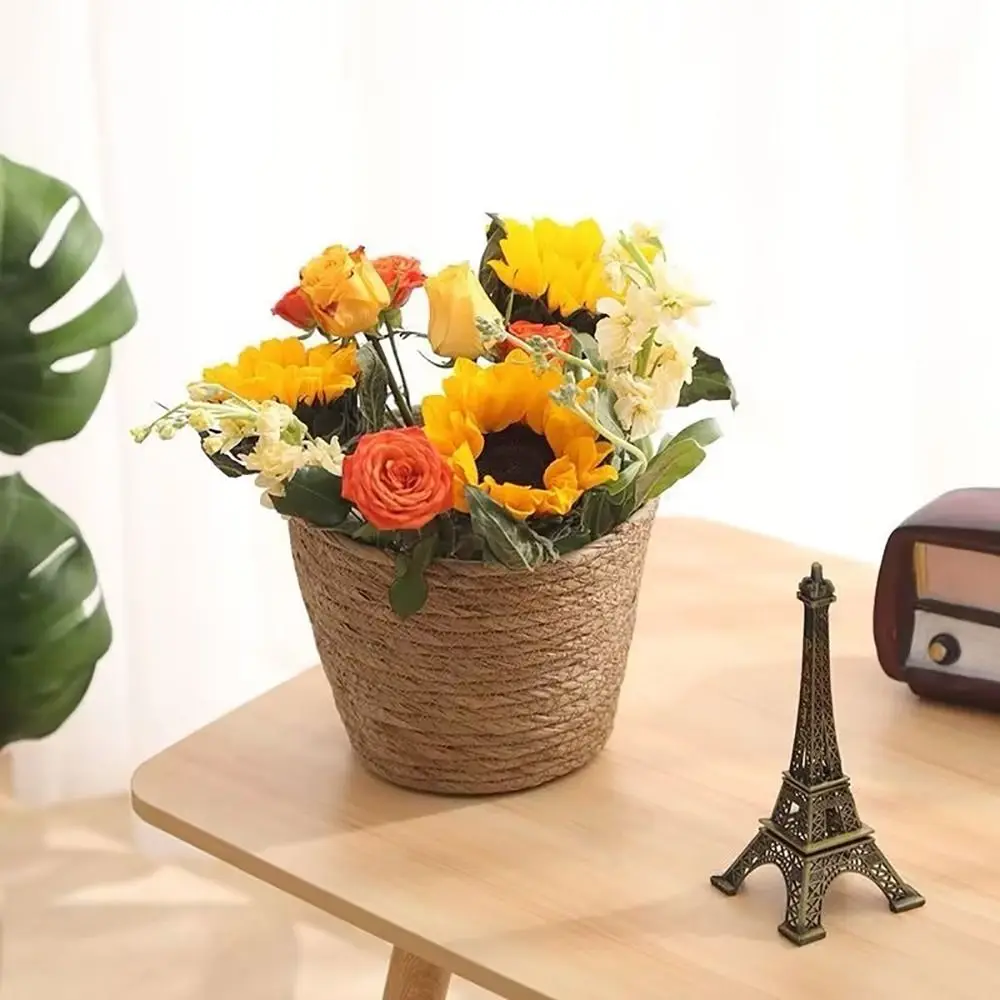 1 Stück Rattan-Blumentopfkorb für Gartenterrassen, Pflanzkorb, aus Gras geflochtener Blumentopf, Mini-Pflanzenkorb aus geflochtenem Material – Detail 8