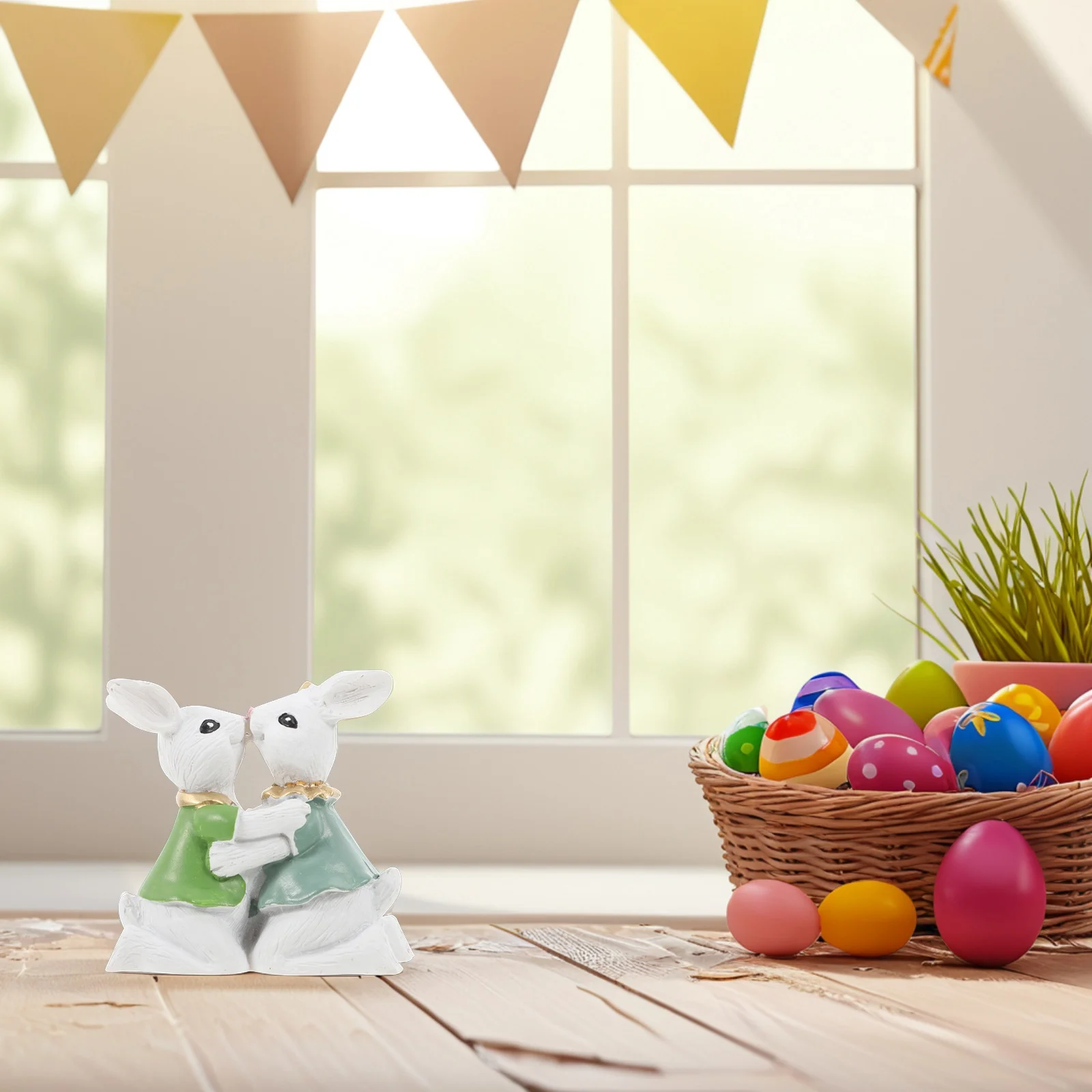 

1Pair Easter Rabbit Couple Statue Happy Easter Table Decor Resin Bunny Sculpture Spring Home Decoration Spring Rabbit Statue